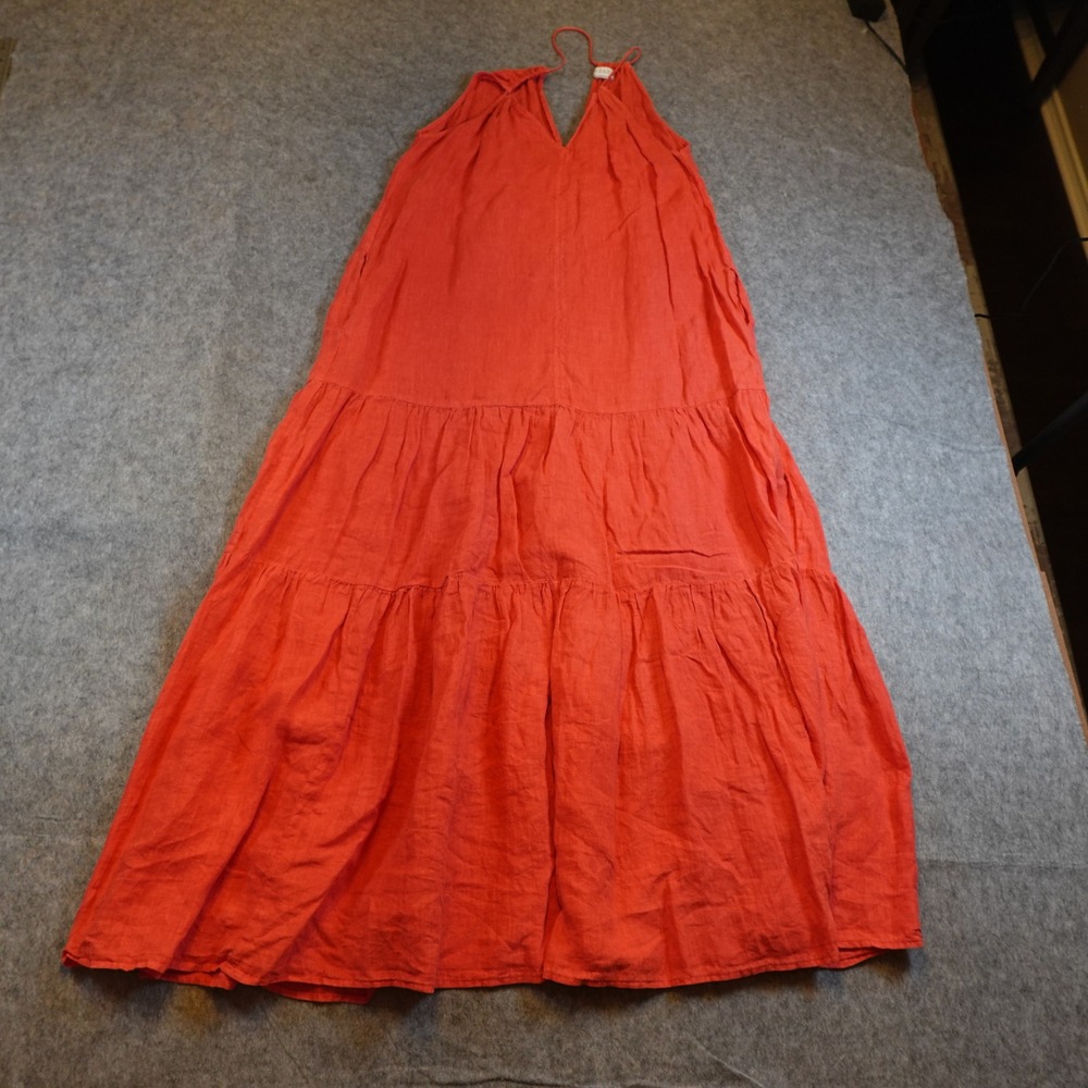 Velvet Graham Spencer Dress Womens Small Red Linen Tiered Maxi Pockets Beachy